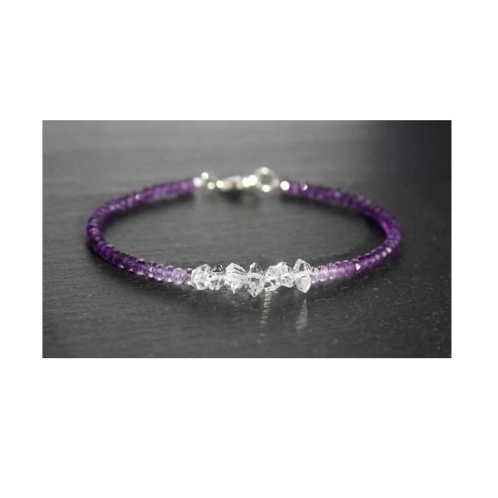 Amethyst Herkimer Diamond Ombre’ Bracelet